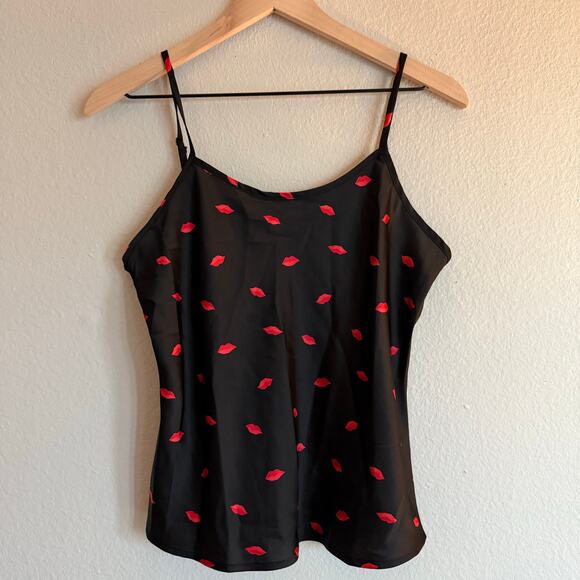 A New Day Women’s Silky Tank Top, Black with Red Lips, Size Small - Picture 1 of 5